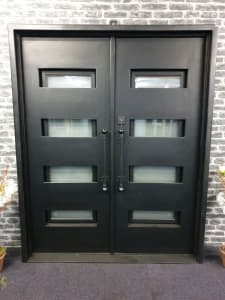 Double Entrance Steel Doors with Opening Glass