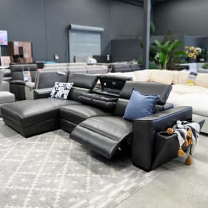 2 LEFT ONLY! Multifunctional Mini Optimus Grey Leather L-shaped Sofa