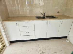 Countertop, cabinets and sink