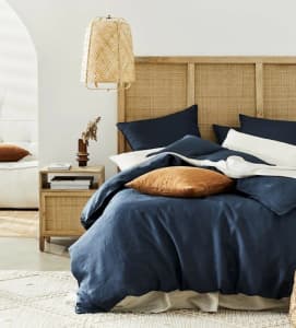 Home Republic Navy Linen King Doona Cover and 2 Pillow Cases