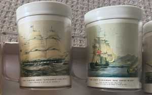 1960s/70s Insulated plastic Mugs OLD SHIPS theme and OLD Bottles.