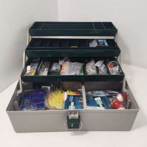 ASSORTED FISHING GEAR & TACKLE BOX #GN301040