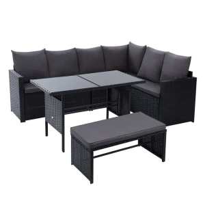 Gardeon Outdoor Dining Set Sofa Lounge Setting Chairs Table Bench Bla