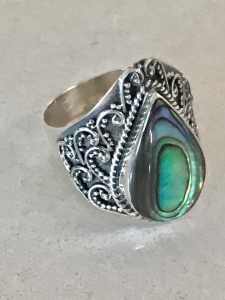 925 Sterling Silver Abalone Shell Gemstone Ring, size 9, R1/2, 59.5