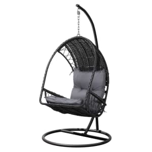 Outdoor Egg Swing Chair with Stand Cushion Wicker Armrest Black...