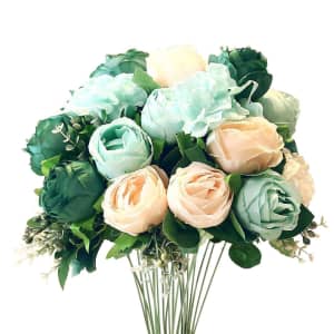 3pcs Artificial Silk with 15 Heads Flower Fake Rose Bouquet Table...