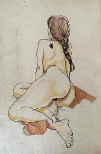 Original, large signed life drawing painting of a female nude