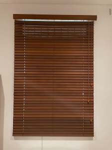 Indoor brown wooden venetian blinds - 3 blinds - 2 larger, 1 smaller