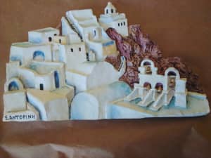 3D Ceramic Wall Hanging Decoration Art Santorini Skyline