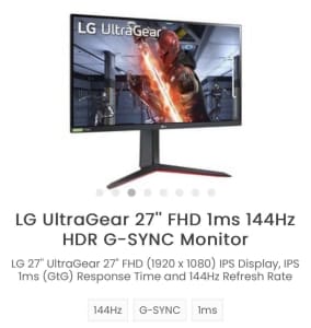 LG UltraGear 27” IPS Monitor - *Like NEW*
