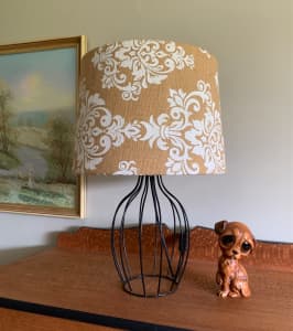 Rustic lamp. Hessian shade with metal base TAGGED TESTED BY ELECTRICIA