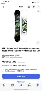 Snowboard GNU with binders all as new condition