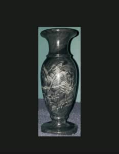Etched Black Marble Pedestal Vase