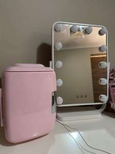 Hollywood mirror makeup fridge