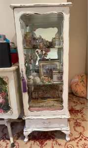 Shabby chic French style refurbished solid wood display cabinet
