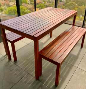Outdoor table and bench set