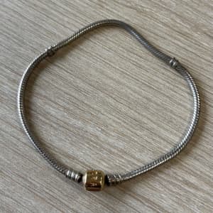 Pandora Moments Two-Tone Barrel Clasp Snake Chain Bracelet