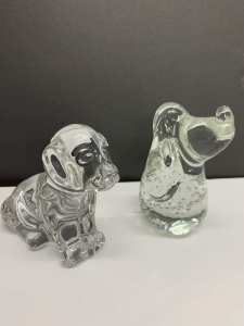 2 x Glass Dogs 11.5cm & 9cm height. Perfect condition.