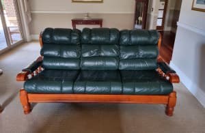 Leather & Timber Sofa with Armchairs