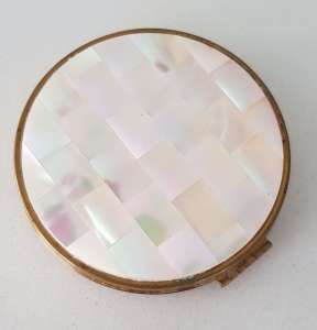 Vintage mother of pearl brass compact case 