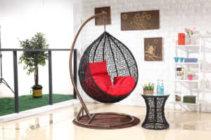 Outdoor Indoor Swing Hanging Pod Trapeze Wicker Rattan Egg Chair BlkM