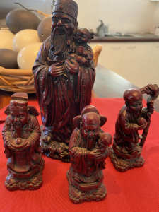 Chinese vintage red lacquered resin statues x4