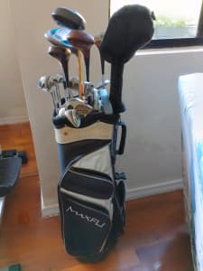 18 assorted brand Golf Clubs with balls, Bag and Trolley