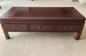 Chinese vintage mahogany coffee table w/ drawers solid wood