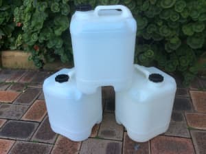 Quantity of 20 litre plastic containers with drum plugs - $6 each