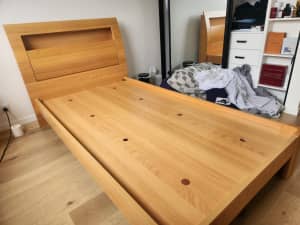 King size single bed with mattress and two sets of drawers. 