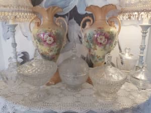 VINTAGE CRYSTAL / GLASS LIDDED LOLLY JARS HIGH TEA PARTIES FROM $15