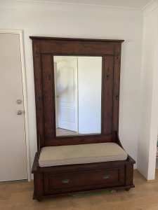 Wooden Hall Stand with large mirror.