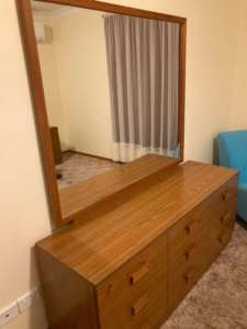 Dressing room table with large mirror and matching side draws