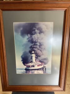 Williamstown lighthouse on fire…framed large photo…$100 ono