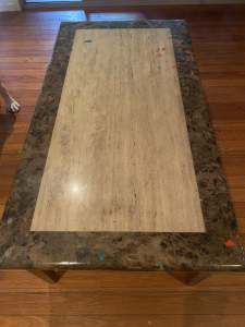 Marble and mahogany coffee table