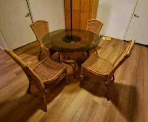 Cane glass table 4 chairs dining suite