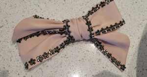 Alannah Hill Large Hair Bow Pink Silk with Metal Beaded Border