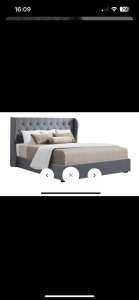 Artiss Issa Bed Frame Fabric Gas Lift - Grey Queen bed