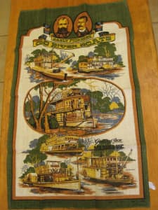 Brand New Pure Linen Teatowel-Early Pioneers-Old River Boats No Hold