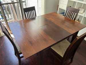 Dining Table & chairs - dark wood stain, extendable