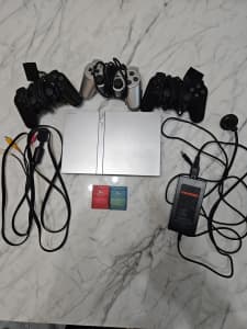 Playstation 2 Slim Silver 3 Controllers 11 Games