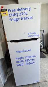 Free delivery CHIQ 370L fridge freezer 3Energy stars rating,Works fine
