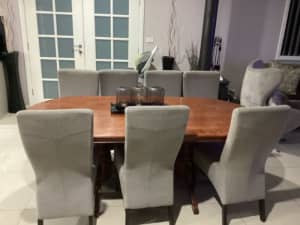 Solid timber dining table and 7 chairs