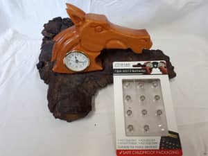 Huon Pine & Redgum Carved Horse Head Clock