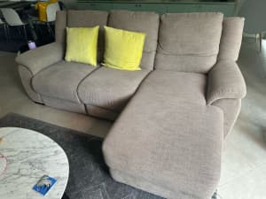 $650 Used fabric sofa, vintage wood side and coffee table for sale