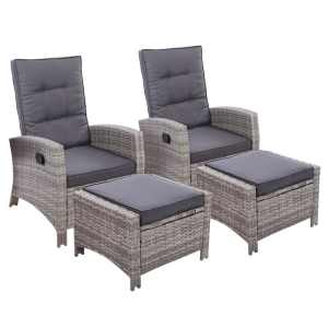 Gardeon 2PC Recliner Chairs Sun lounge Wicker Lounger Outdoor Furnitu