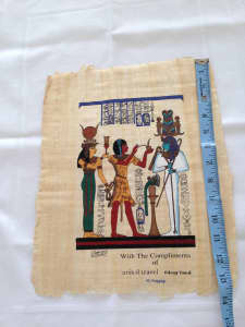 1 hand painted Egyptian scene vintage papyrus/hieroglyphics Osirisis