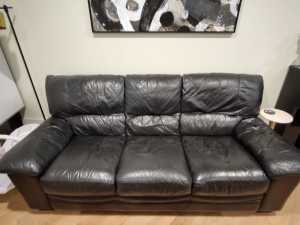 Three Seater Black Leather Couch