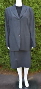 SPORTSCRAFT Grey Pinstripe Skirt Suit - Size 14 - EUC