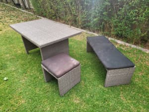 Outdoor Furniture Wicker Table with bench and stool